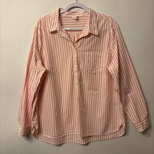 GAP Womens Boyfriend Shirt Printed stripe coral Size XXL Collar Polo